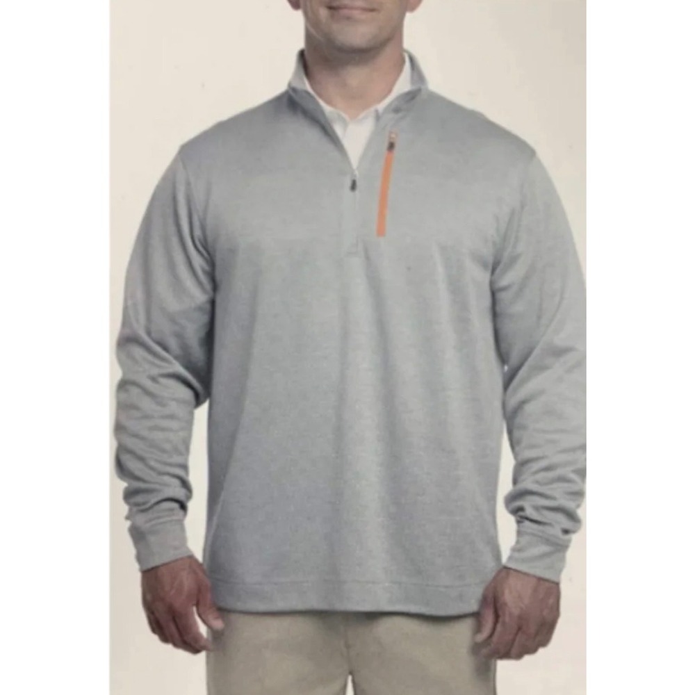 Bolle Mens XL Quarter Zip Pullover Gray Orange Pocket Performance Golf Sweater